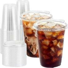 16oz/14oz Set Clear Cups With Lids, Durable Straight Lid Iced Drink Cups, Smoothie Cups, Suitable For Cold Drinks, Juices And Milkshakes - Halloween/Christmas/Birthday Party Essentials - Transparent - View 11