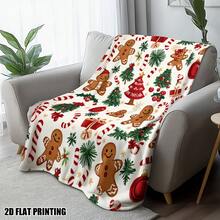 1pc Christmas Gingerbread Man Print Flannel Throw Blanket, Soft And Warm, Gingerbread Man, Candy Cane And Snow Tree Holiday Design, Suitable For Bed, Sofa, Chair, Office And Travel, Ideal Gift For Holiday Season - Multicolor - View 10