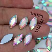 200pcs 0.7 * 1.5 Cm/0.27 * 0.59 Inch Randomly Mixed Color Flat Bottomed Acrylic Horse Eye Shaped Rhinestones, Suitable For DIY Jewelry Making And Wedding Decoration - Color - View 2