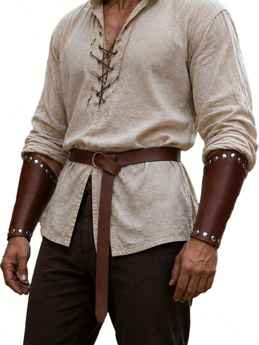 1/2/3pcs Medieval Bracers & Belt Set, Halloween Costume Accessories, Roleplay Outfit Set, Suitable For Cosplay And Halloween - Multicolor - View 1