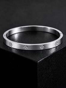 1pc 18K Gold Plated Stainless Steel Classic Screw Cross Bracelet, Minimalist Hinge Design, Waterproof, Non-Fading, Stackable Women's Jewelry Gift - Silver - View 5