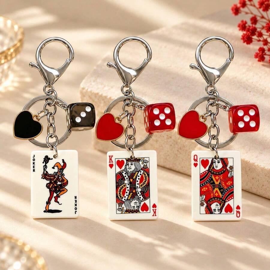 1pc/3pcs Unisex Realistic Poker Pendant, Poker Element Multi-Sided Dice Accessory Keychain, Creative Hip-Hop Bag Charm - Multicolor - View 1