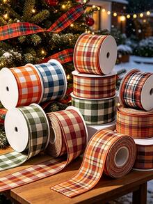 1pc Autumn Thanksgiving Plaid Handmade Ribbon, Suitable For Gift Wrapping, Bow Making, Table And Home Party Decor, Suitable For Autumn Harvest, DIY Crafts, Decorative Trees, Wreaths, Halloween And Holiday Decor, Thanksgiving Autumn Festival Gift Wrapping - Multicolor - View 6