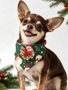 Christmas Dog Collar, Adjustable Non-Slip Design, Santa Claus And Christmas Tree Print, Christmas Cat Gift, Holiday Party Decoration, Suitable For Cats And Small Dogs - Multicolor - View 2