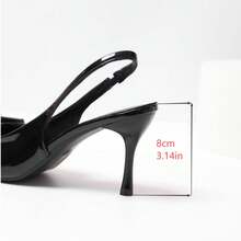 Women's Black Patent Leather Pointed Toe Slingback High Heels With Bow Detail, Elegant Stiletto Pumps For Date, Wedding And Summer Party - Black - View 3