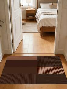 1pc Dark Brown Patchwork Vertical Striped Kitchen Rug, 3.5mm Cuttable Absorbent Mat, Durable & Comfortable, Entrance Door Mat Indoor Bathroom Mat Outdoor Garden Decor Universal Use - Multicolor - View 11