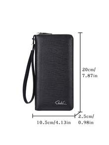 SHABILI Men's Long Wallet Zipper Coin Purse Multi-Card Slot Large Capacity Phone Clutch Bag Multi-Function Retro Wallet - Black - View 4