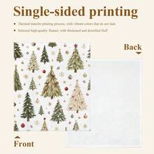 1pc Watercolor Christmas Tree Throw Blanket, Red Bowknot Christmas Ball Snowflake Red Berry Print Pattern Flannel Single-Sided Printed Blanket, Perfect For Holidays, Birthdays, Sofa And Home Decor - Multicolor - View 5