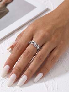 1pc Moissanite Ring Delicate Branch Small Stone Pave Ring Perfect For Women's Daily Wear And Gifting - Silver - View 4