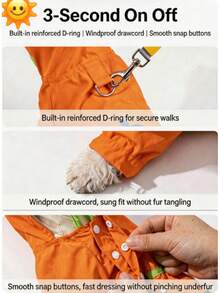 Orange Carrot Style Waterproof Dog Raincoat Set, Includes 1pc Raincoat And Waterproof Leash, Multiple Colors Available, Windproof And Fully Waterproof, Full Coverage Design, With Special Fasteners, Non-Slip Rubber Sole, Adjustable Hook And Loop, Full Paw Coverage And Reflective Strips - Multicolor - View 7