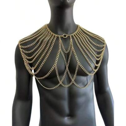 1pc European & American Cross-Border Metal Men's Double Shoulder Body Chain Sexy Fun Necklace Bar Nightclub Party Styling Accessory