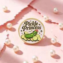 Cute "Pickle Princess" Enamel Brooch, Cartoon Crown Cucumber Design Lapel Pin, Metal Brooch For Backpack Clothing Hat Decor, Funny Gift For Man Women - Multicolor - View 5