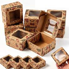 9pcs/Set Vintage-Style Christmas Gift Boxes Featuring A Clear Window And Kraft Paper Construction; Available In Designs Including Bells, Christmas Trees, And Reindeer-Perfect For Christmas Gifts, Birthdays, And Party Favors. - Multicolor - View 8