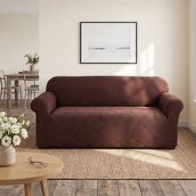 1pc Woven Skirt Style Sofa Cover, Fully Wrapped Dust-Proof Sofa Cover, High Elasticity, Strong Tensile Strength, No Deformation, Washable And Machine Washable Without Fading, Moisture Absorbing And Breathable, Suitable For All Seasons - Coffee - View 5