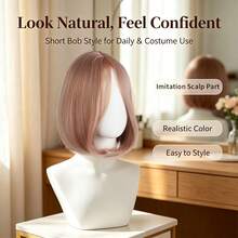 Synthetic Wig Women Short Bob Wig Light Rose Gold Straight Middle Part Hair Wig Daily Party Heat Resistant Synthetic Hair Wigs - Multicolor - View 6