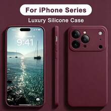 Liquid Silicone Phone Case With Camera Protection, Soft Rubber Sleeve, Microfiber Lining, Shockproof Protective Phone Case Compatible With Iphone 18 Pro 18 Pro Max, 17 Pro Max 16 Pro Max 15 13 14 Plus 11 12 Mini XS Max 7 8 Plus SE 2020 SE 2022 6 Plus 6S - Burgundy - View 1