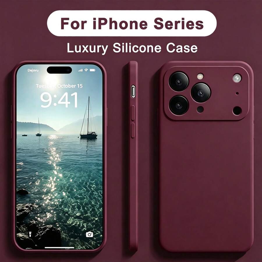 Liquid Silicone Phone Case With Camera Protection, Soft Rubber Sleeve, Microfiber Lining, Shockproof Protective Phone Case Compatible With Iphone 18 Pro 18 Pro Max, 17 Pro Max 16 Pro Max 15 13 14 Plus 11 12 Mini XS Max 7 8 Plus SE 2020 SE 2022 6 Plus 6S - Burgundy - View 1