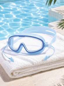1pc Large Frame Swimming Goggles, One-Piece Silicone Earplug Design, High Definition Anti-Fog Lens, Effective UV Protection, Soft Silicone Seal Ring Waterproof And Leak-Proof, Adjustable Strap, Fits Face - Swimming Goggles - View 10