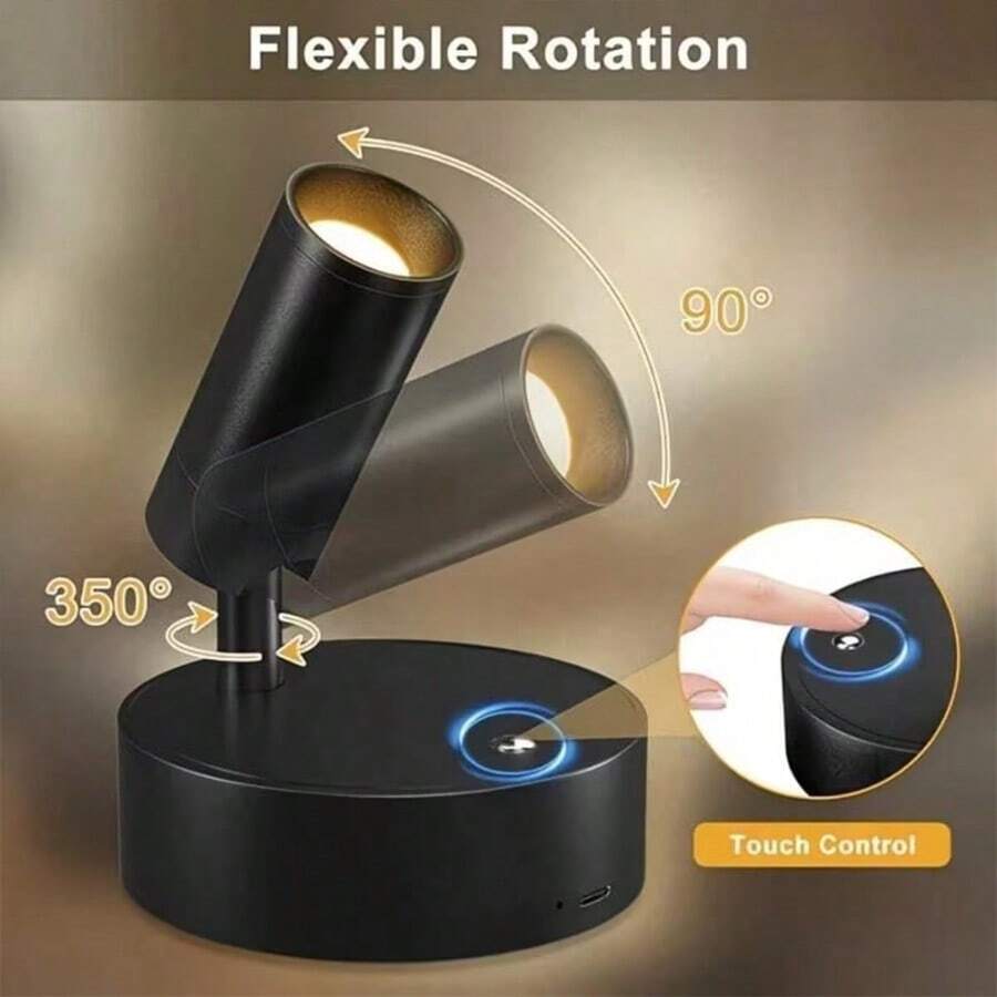 1pc/2pcs LED Wireless Rechargeable Wall Light, ABS Material, Touch Control Magnetic Spot Light, 360° Rotating Night Light, Suitable For Bedroom, Home Decor, Bedside Reading Light, Student Reading, Hallway Entrance, 3-Color Dimmable, Stepless Brightness Adjustment, USB Charging, Gift For Friends, Birthday Gift, LED Desk Lamp, Wedding, Party Decoration, Holiday Gift, Christmas Gift - Rechargeable Wall Light - View 1