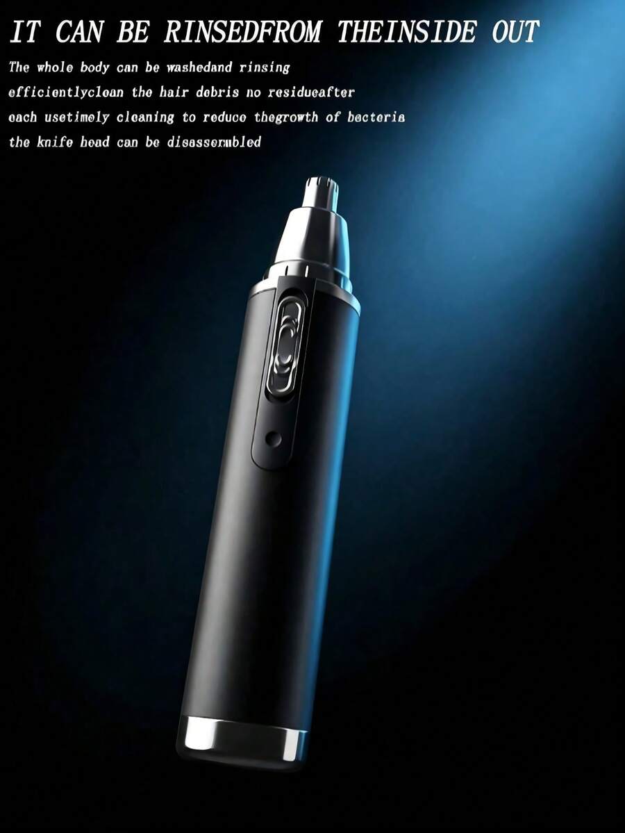 AXH. Electric Nose And Ear Hair Trimmer, Stainless Steel Dual-Wing Blade, Portable Battery-Powered Hair Removal Device - Black - View 1