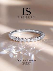 ESBERRY 1pc 1.5-2mm Round Cut Wedding Ring, Half Eternity Diamond Engagement Ring, Stackable, Single Prong Setting - Silver - View 2