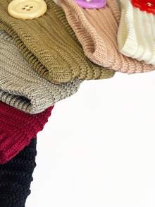 DUOJIAOYAN 1pc Autumn/Winter New Solid Color Round Button Striped Knit Wide Headband, Suitable For Daily Wear, Gentle Style, Warm & Elastic Hair Band For Women - Multicolor - View 4