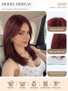 16 Inch Women's Short Burgundy/Gradient Gray Layered Clavicle Length Wig, Natural Straight Look Heat-Resistant Fiber, Breathable Rose Net Cap, Suitable For Daily Wear, Commuting, Party, Date, Fashion Head Accessory - Multicolor - View 5