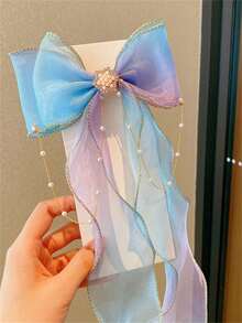 1pc Dopamine Color Hair Clip Braided Ponytail Hairband Girls Pearl Bow Hair Clip Children's Hair Accessories - Multicolor - View 9