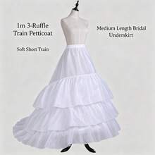 Long Train White 3-Layer Ruffle Petticoat, Soft Boneless Crinoline Underskirt, Elastic Waist Wedding Slip Skirt For Bride Wedding Dress - Multicolor - View 2
