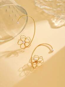 1 Pair Fashionable Design Floral Ear Hooks Elegant Romantic Women Faux Pearl Jewelry Earrings Suitable For Daily Wear And Date Outfits And Non-Pierced Ears - Multicolor - View 4