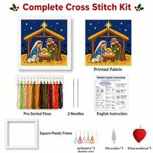 Christmas Cross Stitch Kit, Nativity Scene With Manger, Complete Set With Frame And Tools, 15*15cm DIY Handmade, Virgin Mary And Baby Jesus, Religious Holiday Gift - Multicolor - View 4