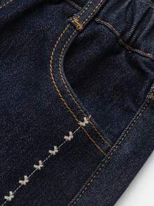 Balabala 女童刺繡直筒牛仔褲 柔軟丹寧休閒長褲 適合大童女孩秋冬穿著 - 原色牛仔 - 查看 7
