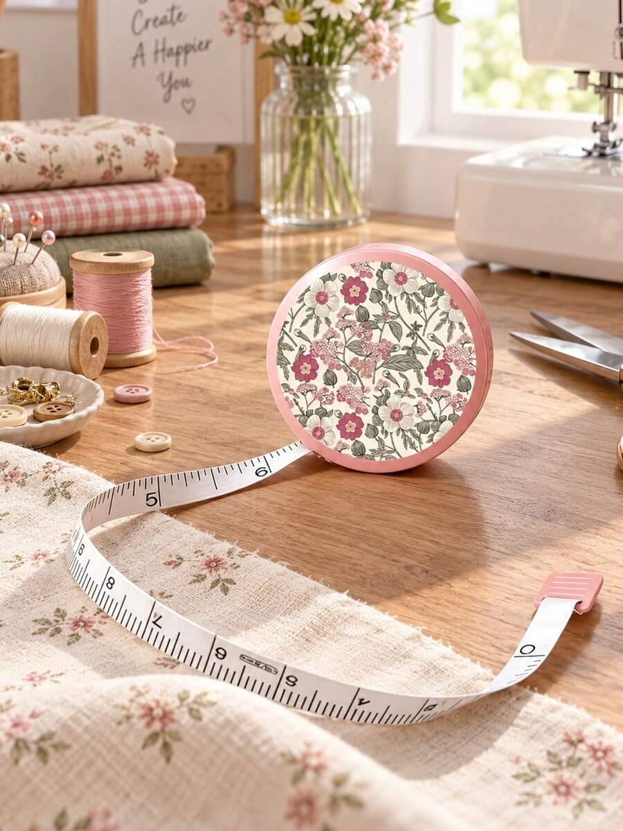 Vintage Floral Print Retractable Tape Measure, Mini Portable Soft Leather Tape Ruler For Home Use, Tailoring, Sewing, Office, Home, And Study - Multicolor - View 1