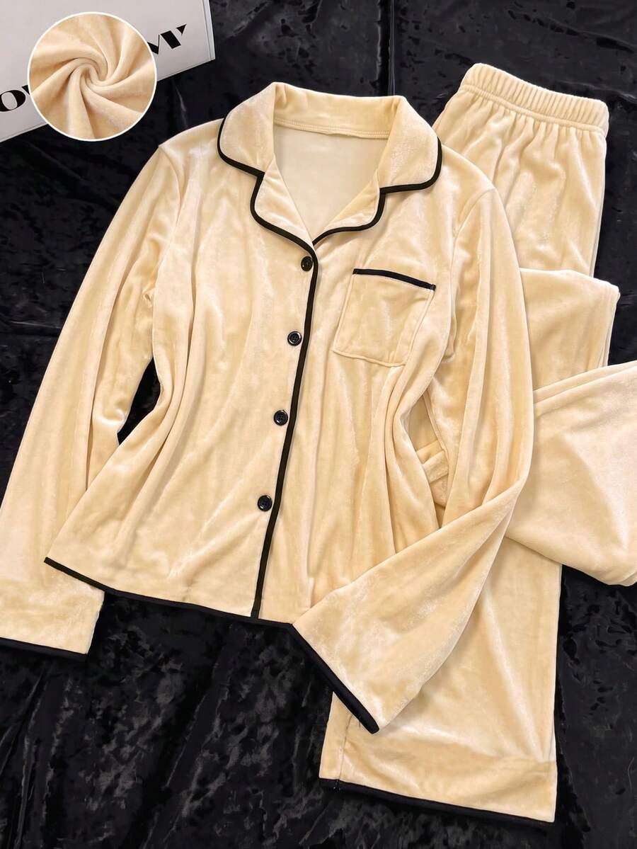 Sweet Apricot Colored Long Sleeve Long Pants And Two Pieces Pajamas For Girls In Autumn And Winter Seasons,Suitable For Home Leisure,Gatherings,Parties - Apricot - View 1