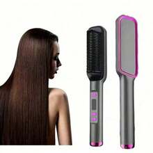 LUYAO Sikat Pelurus Rambut Multifungsi, Sisir Elektrik Tahan Panas, Sikat Pelurus Rambut Keramik Anti-Luka Bakar, Pemanasan Cepat, Cocok untuk Penggunaan di Rumah dan Salon - Grey - View 7