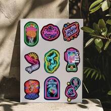 50pcs Neon Mental Health Stickers, Waterproof Vinyl Stickers, Suitable For Scrapbooking, Journaling, Decorating Laptops, Bumpers, Skateboards, Water Bottles, Computers, Phones. - Multicolor - View 8