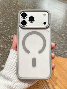 1pc 5-Style Optional Contrast Border Magnetic Large Window Transparent Phone Case, Ins Minimalist Phone Case, Built-In Magnetic Ring Supports Wireless Charging; Covers, A Style Transparent Border / B Style Light Pink Border / C Style Vibrant Orange Border / D Style Classic Black Border / E Style Light Gray Border, Raised Lens Full Coverage Anti-Drop Soft Shell, Minimalist Versatile Fashion Phone Case, Suitable For Personal Use, Birthday Gift Choice; Compatible With IPhone Case - Multicolor - View 7