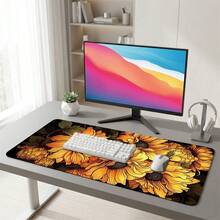 Sunflower Pattern Gaming Mouse Pad, Anti-Slip Rubber Desk Mat, Smooth Sliding Surface, Suitable For Computer Laptop Office Home, Bright Abstract Art Decoration, Back To School Supplies - A - View 3