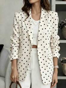 Women's Fashion Polka Dot Blazer, Long Sleeve Button Front Regular Fit Woven Jacket, Autumn/Winter Style - Apricot - View 5