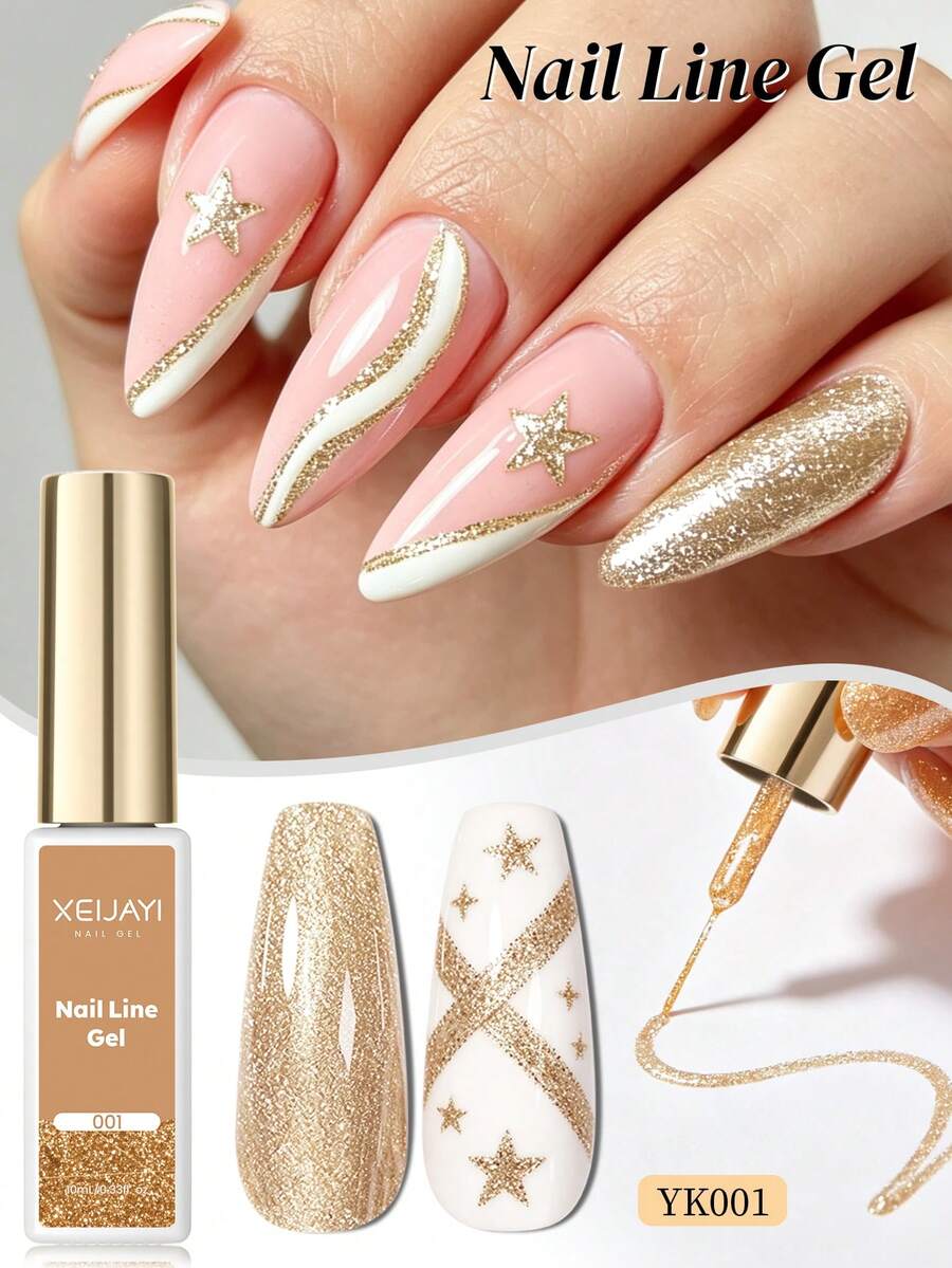 XEIJAYI 1pc 10ml Rhinestone Glitter Gold Color Painting Gel, UV/LED Suitable For Nail Gel, Suitable For Salon And Home DIY Nail Art