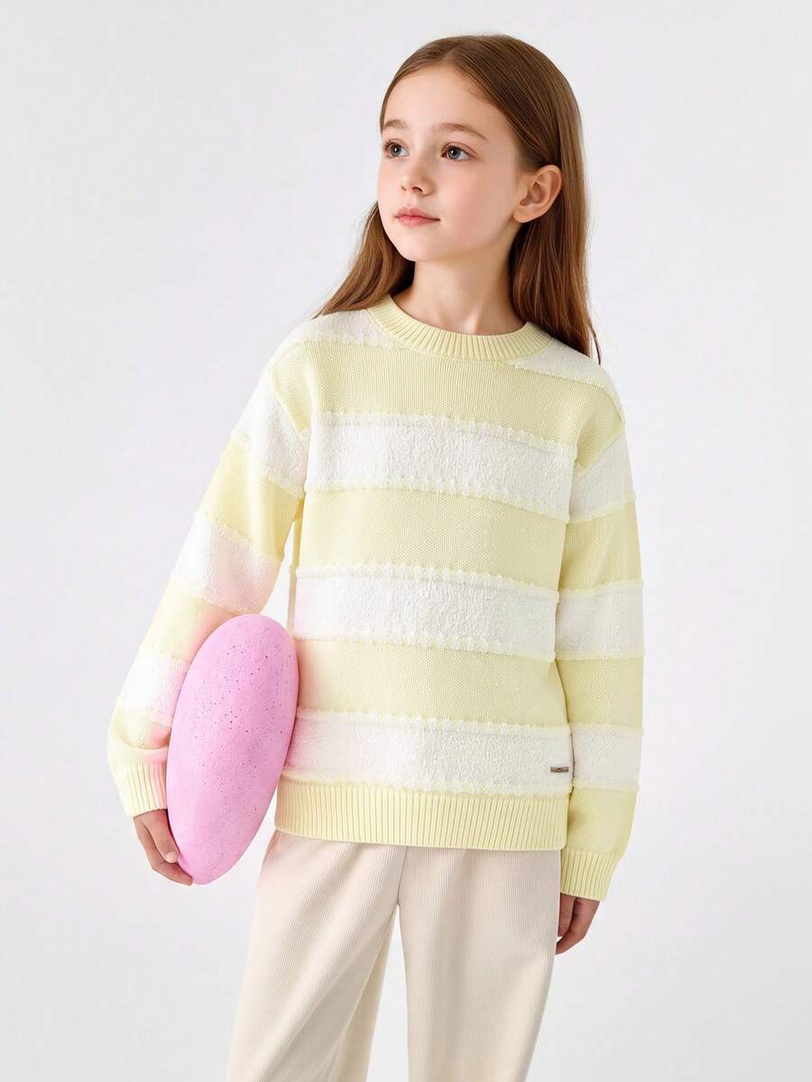 Balabala Girls Sweet Knit Sweater Soft Pullover Jumper Versatile Casual Top For Tween Girl Winter Daily Outfit - Yellowish White - View 1