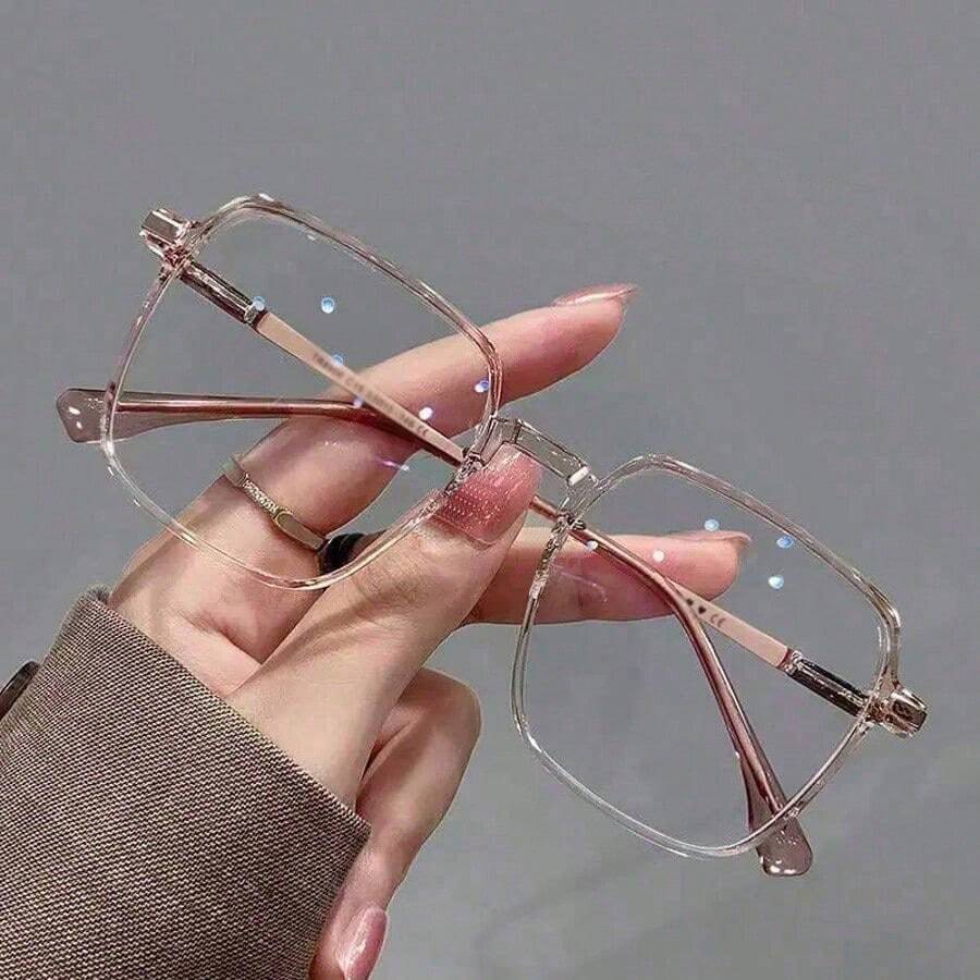 1 Pair Ultra Lightweight Brown Square Frame Glasses, Transparent Lens, Suitable For Women With Large Faces - Cold Tea Color Frame - View 1