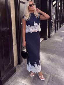 TWFS Women's Casual Elegant Fashion Loose Navy Blue Skirt For Summer/Autumn Travel, Party, Halloween, Back To School, Dance - Navy Blue - View 2