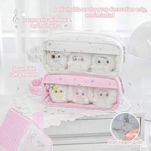 Rosyposy 1pc Kawaii Lace Star Pattern Clear Window Pencil Pouch, Aesthetic Large Pencil Bag With Ruffle Handle For Plush Doll, Student Stationery - Multicolor - View 4