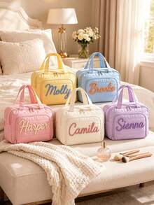 1pc Personalized Name Pink Blue Makeup Bag Bridesmaid Makeup Storage Pouch Glitter Bride Party Wedding Favor Proposal Gift - Multicolor - View 2