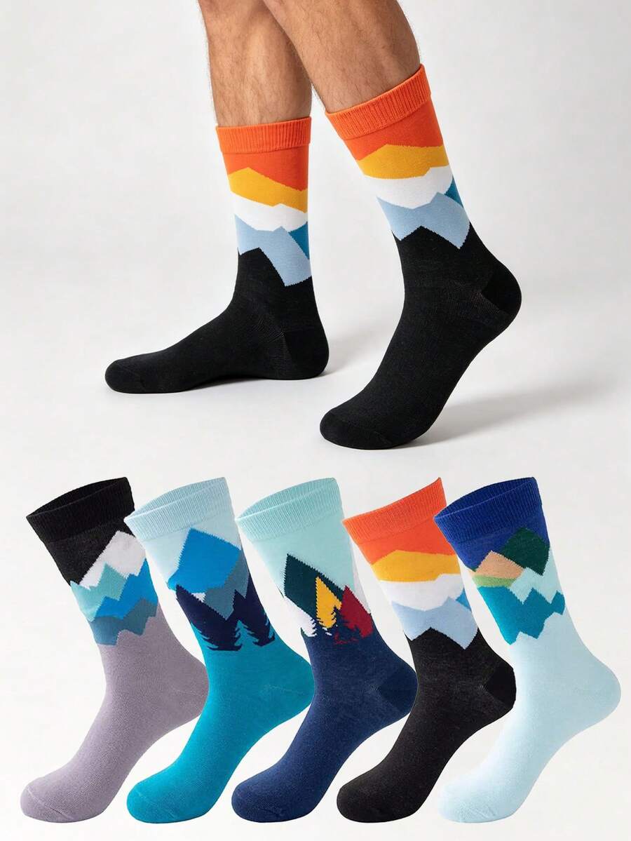 Men's Mid-Calf Casual Socks, Spring/Autumn Sports Fashion Breathable Ins Socks - Multicolor - View 1