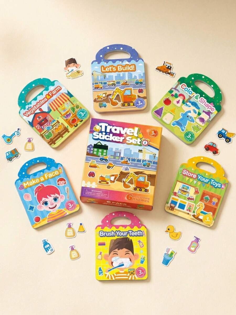 Bộ 6 cuốn sách dán sticker jelly tái sử dụng cho trẻ em - Đồ chơi giáo dục sớm di động có tay cầm, mềm chống nước, có thể dán lại, sách hoạt động cảnh chơi dán sticker cho trẻ tập chơi, quà tặng học tập, sách giáo dục, quà tặng sinh nhật/Giáng sinh/Năm mới hoàn hảo