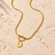 Initial Charm Snake Chain Gold Plated Letter Necklace For Women Men With Heart Knot Disc - Yellow Gold - View 18