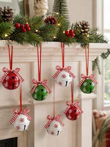 12pcs Random Assortment Set, Includes Christmas Bells, Hollow Star Print Pendants With Red Ribbons And Bows, Suitable For Holiday Party Decor, DIY Home Decor, Outdoor Decor And Christmas Tree Ornaments - Multicolor - View 2
