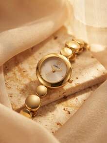 1pc Golden Disc Bracelet-Style Ladies Quartz Watch - Vintage Style, Suitable For Daily Wearing And Gift Giving - White - View 7